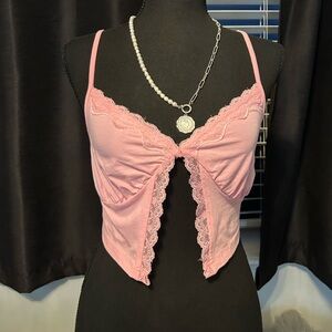 Pink lace top with stretchy fit #y2kfashion